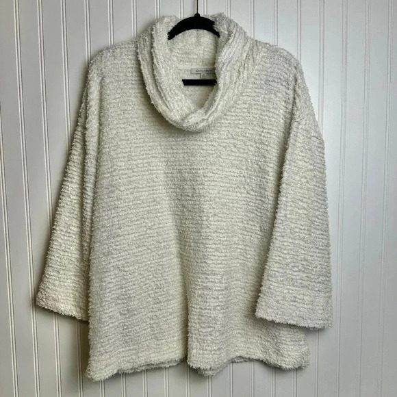 John Mark Ivory Cowl Neck Fuzzy Sweater 3/4 Sleeve - Picture 1 of 5